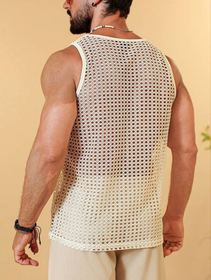 SWAVVY Men's style mesh sleeveless see-though tank top